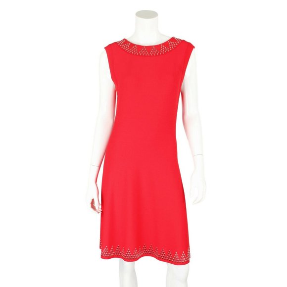 ALAIA Red Sleeveless Midi Dress Silver Grommets - Picture 2 of 12